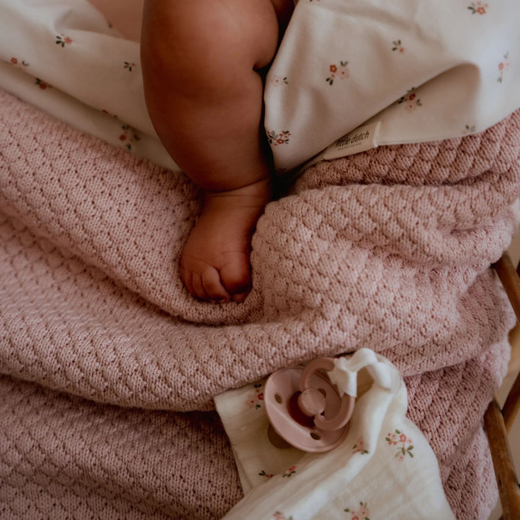 LITTLE DUTCH. Κουβέρτα πλεκτή με επένδυση fleece Pure Blossom 110x140