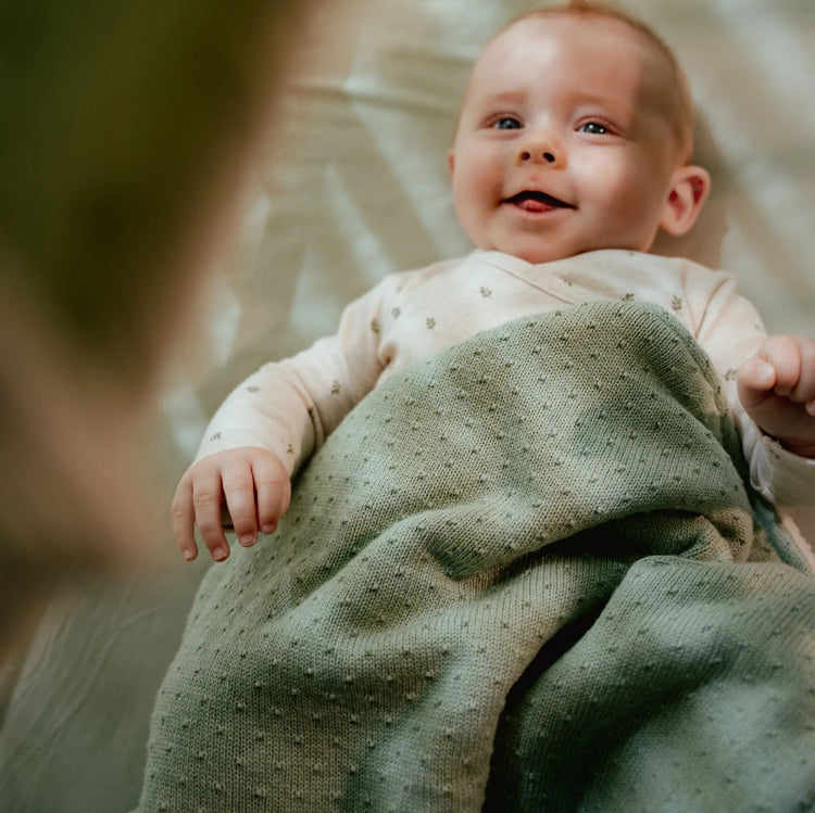 LITTLE DUTCH. Bassinet knitted/fleece blanket Pure Sage 70x100