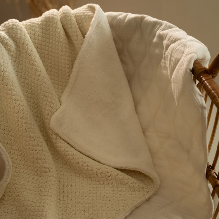 LITTLE DUTCH. Κουβέρτα πλεκτή με επένδυση fleece Soft White 70x100