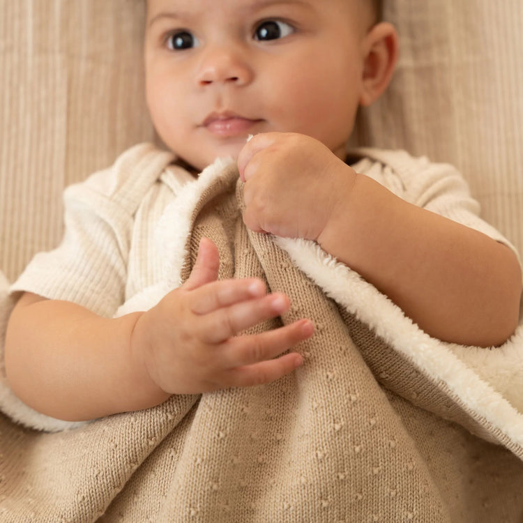 LITTLE DUTCH. Bassinet blanket knitted/fleece Pure Soft Beige 70x100