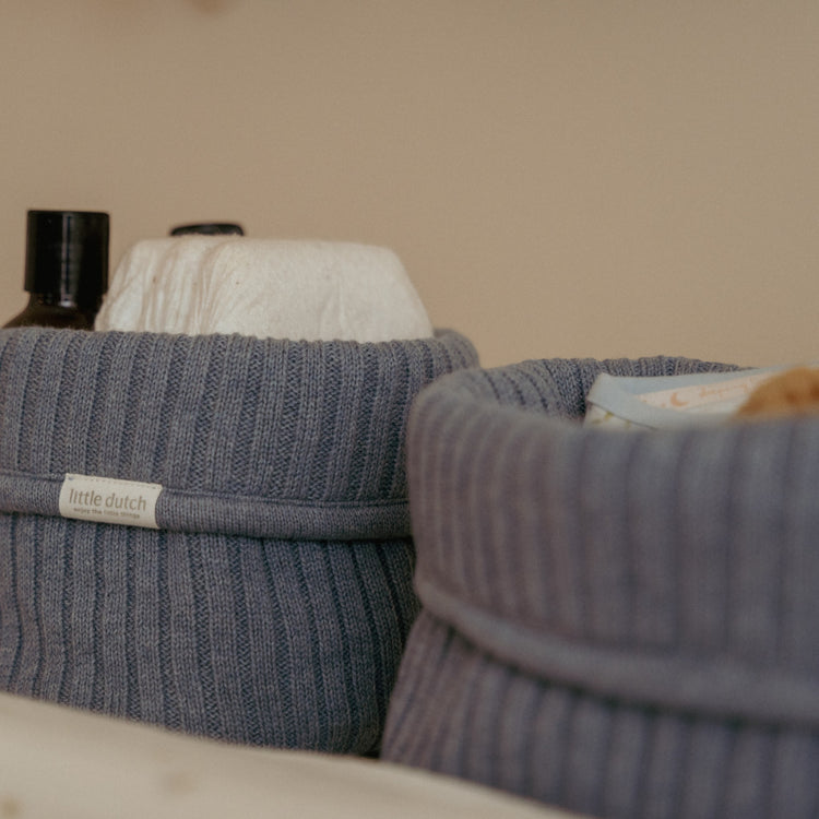 LITTLE DUTCH. Καλάθι αλλαξιέρας πλεκτό μικρό Pure Denim Blue