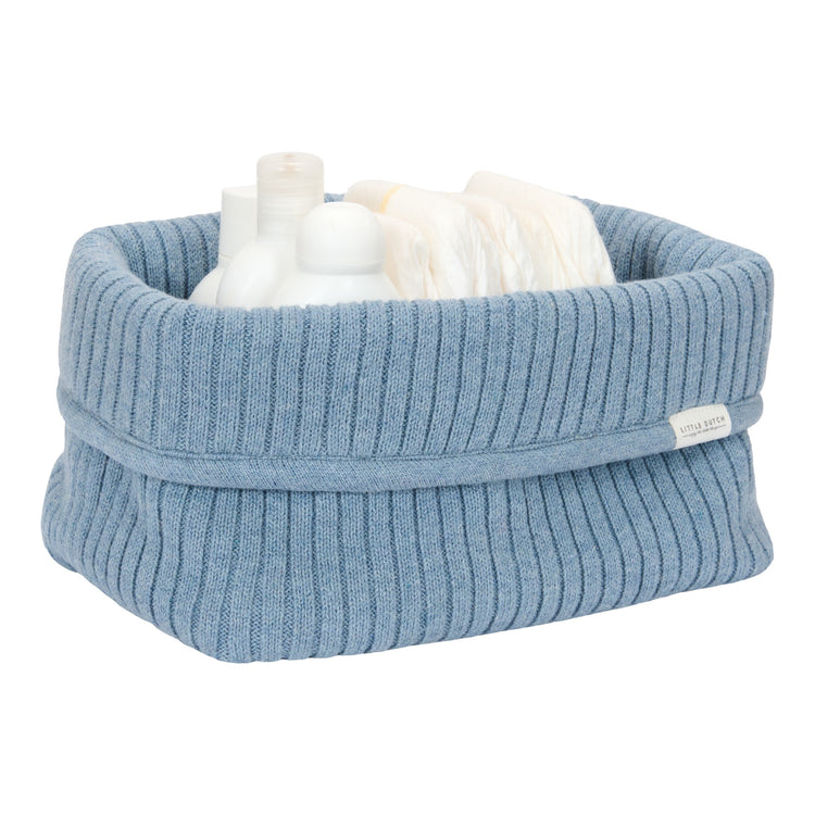LITTLE DUTCH. Knitted storage basket large Pure Denim Blue