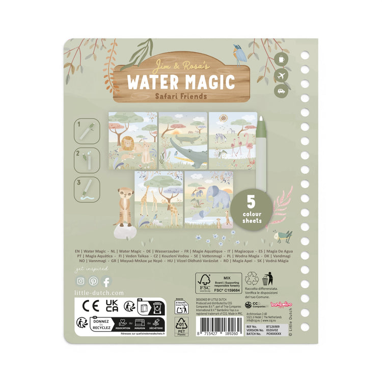 LITTLE DUTCH. Water reveal book Rosa Safari Friends
