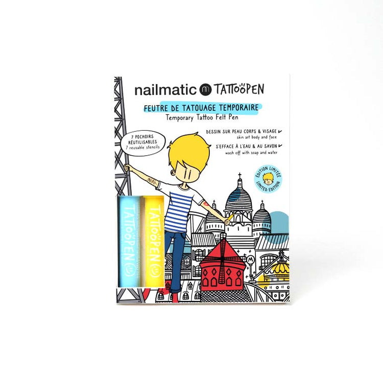NAILMATIC. Σετ ζωγραφικής δέρματος Tattoopen με στένσιλ Paris by Jo Little