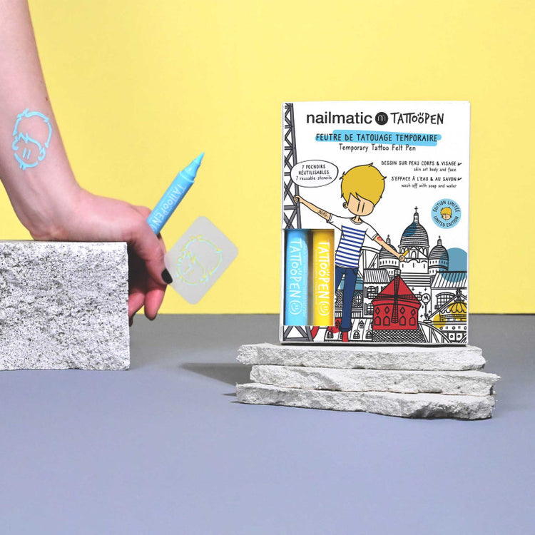NAILMATIC. Σετ ζωγραφικής δέρματος Tattoopen με στένσιλ Paris by Jo Little