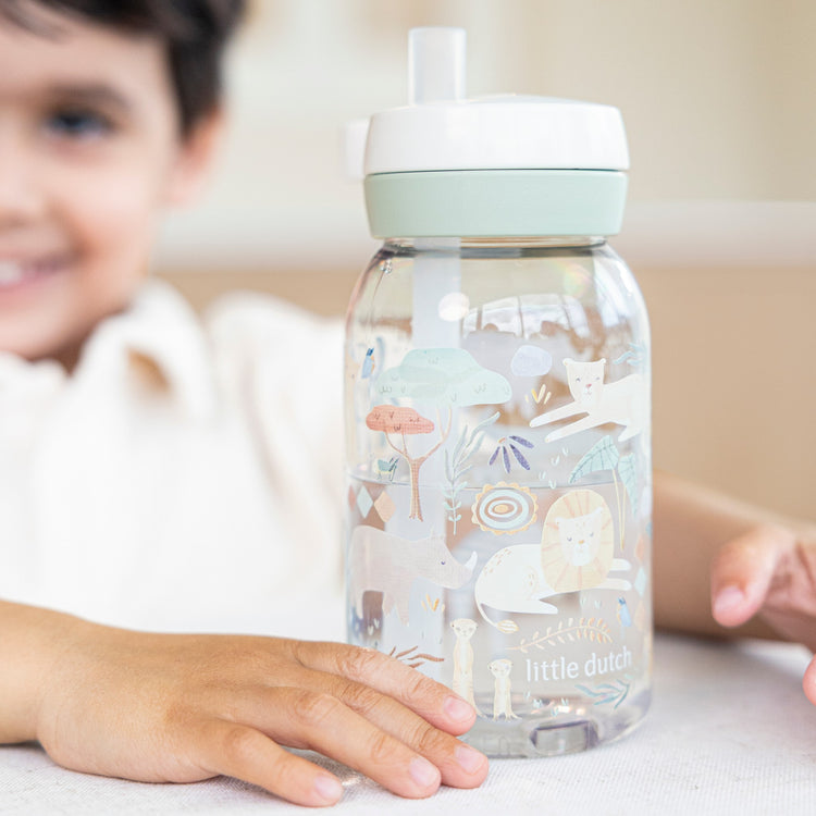 LITTLE DUTCH. Drinking bottle with straw Campus 450 ml - Safari Friends