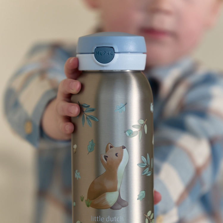 LITTLE DUTCH. Ανοξείδωτο μπουκάλι flip-up campus 600 ml - Forest Friends