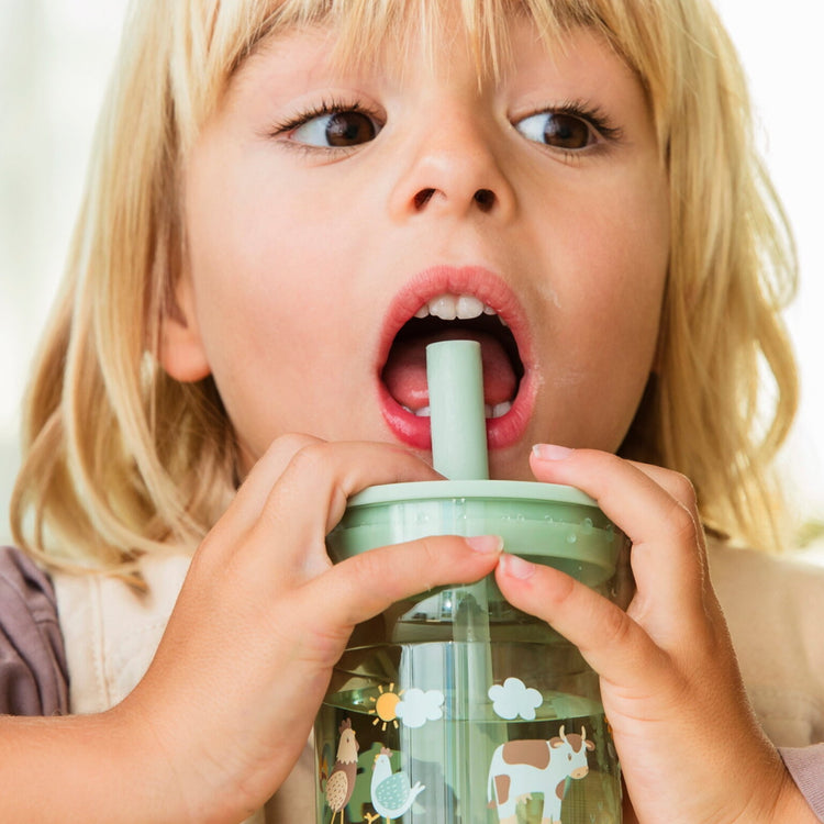 LITTLE DUTCH. Children's glass Mio 250 ml with straw - Little Farm