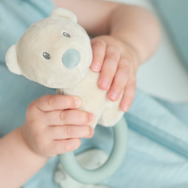 ROMEO, JULES & SALLY. Rattle bear with silicone ring