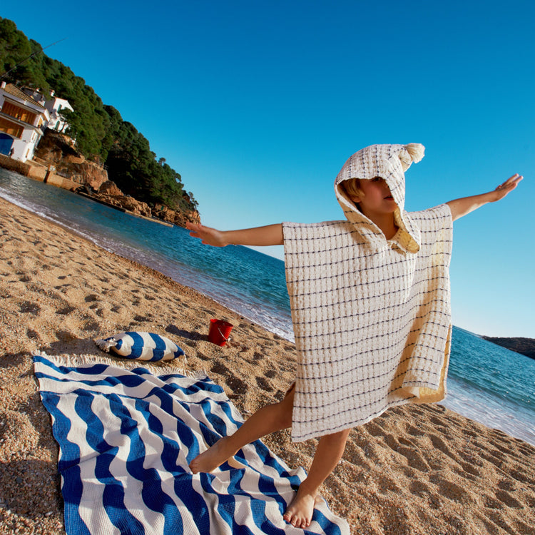 PORTOFINO. Πόντσο παραλίας Black Stripes Large Waffle 1-3 ετών