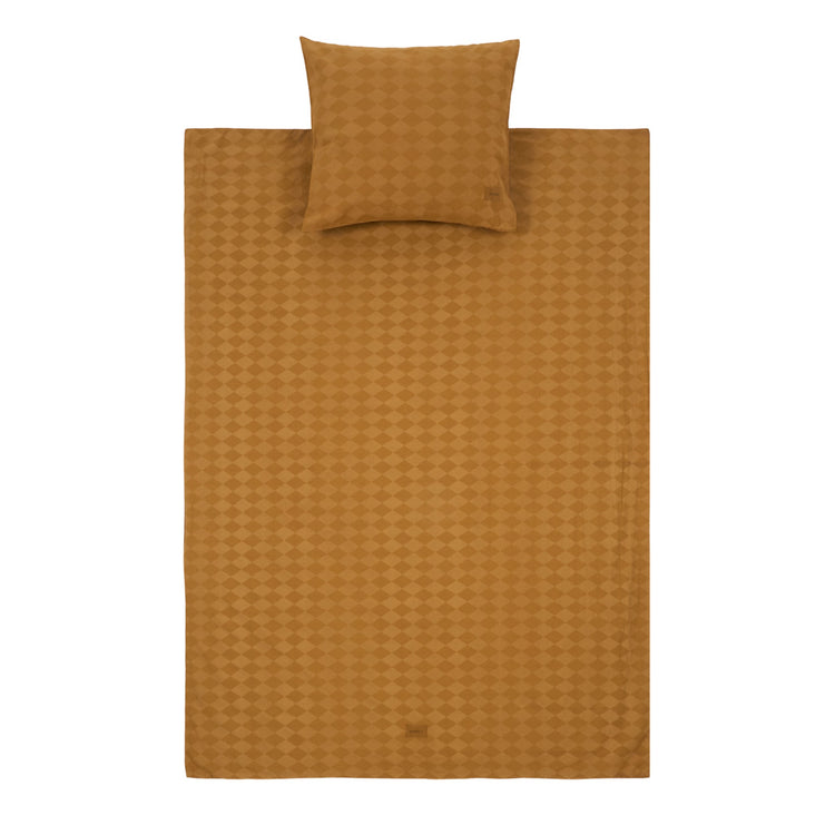 VIBES. Kid duvet cover set in washed cotton Mustard Harlequin 100x140