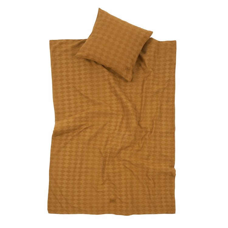 VIBES. Kid duvet cover set in washed cotton Mustard Harlequin 100x140