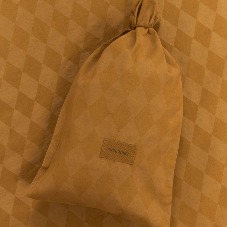 VIBES. Kid duvet cover set in washed cotton Mustard Harlequin 100x140