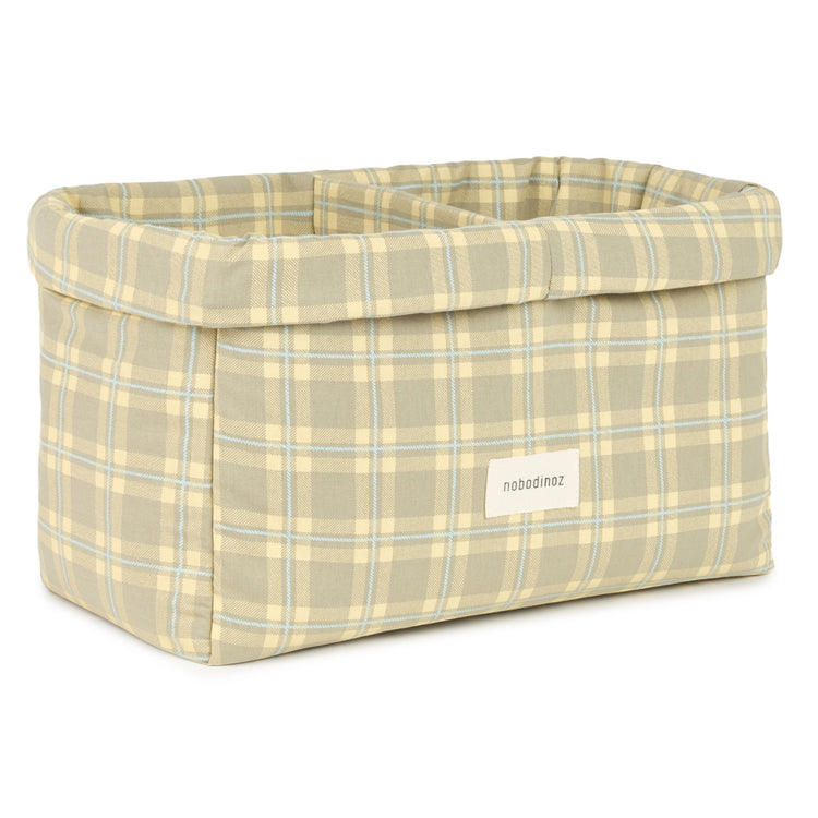 STORIES LTD. Double storage basket Green Lemon Squares