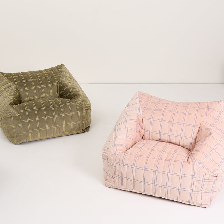 VELVET. Υφασμάτινη πολυθρόνα παιδική Chelsea Ochre pink windowpane