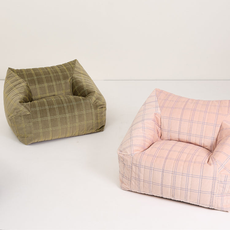 VELVET. Υφασμάτινη πολυθρόνα παιδική Chelsea Light green lemon windowpane