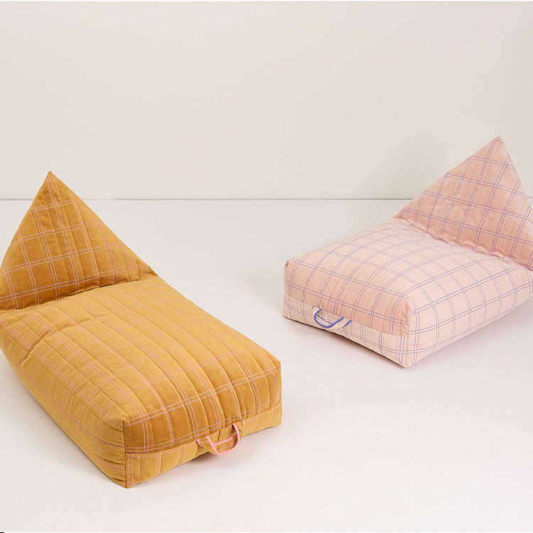 OASIS. Παιδικό πουφ Eco - Velvet Ochre pink windowpane