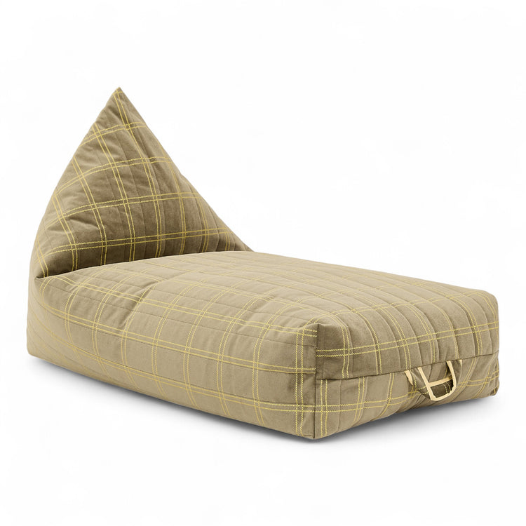 OASIS. Long beanbag - kid size - Eco-velvet Light green lemon windowpane