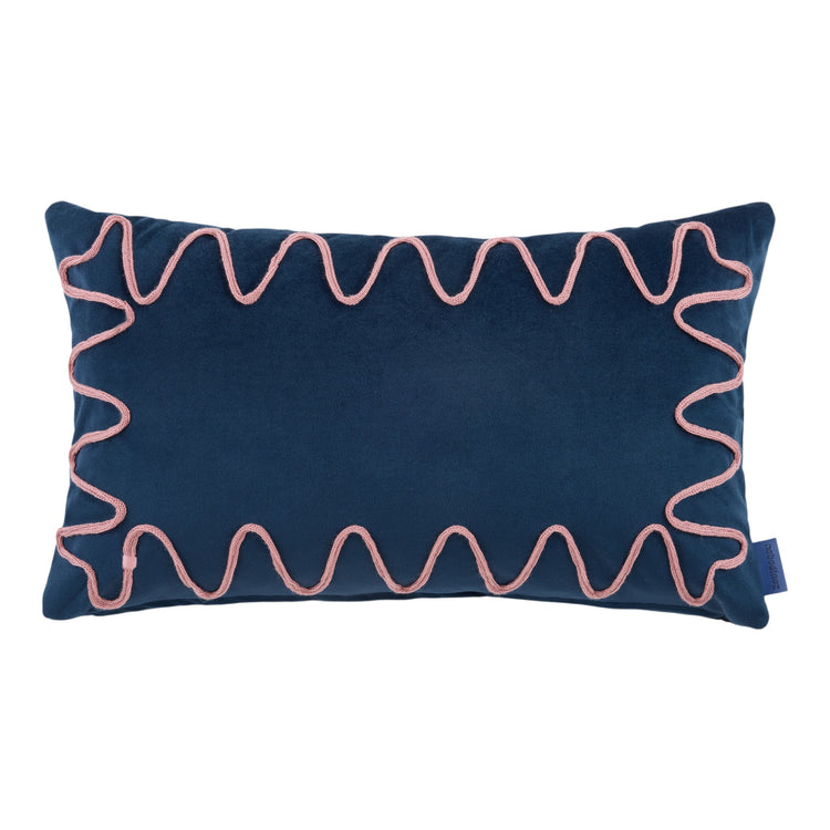 RITA. Μαξιλάρι ορθογώνιο με κέντημα Eco-velvet Night Blue 48x30