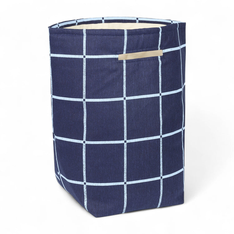 VIBES. Large storage basket Navy blue windopane vintage effect