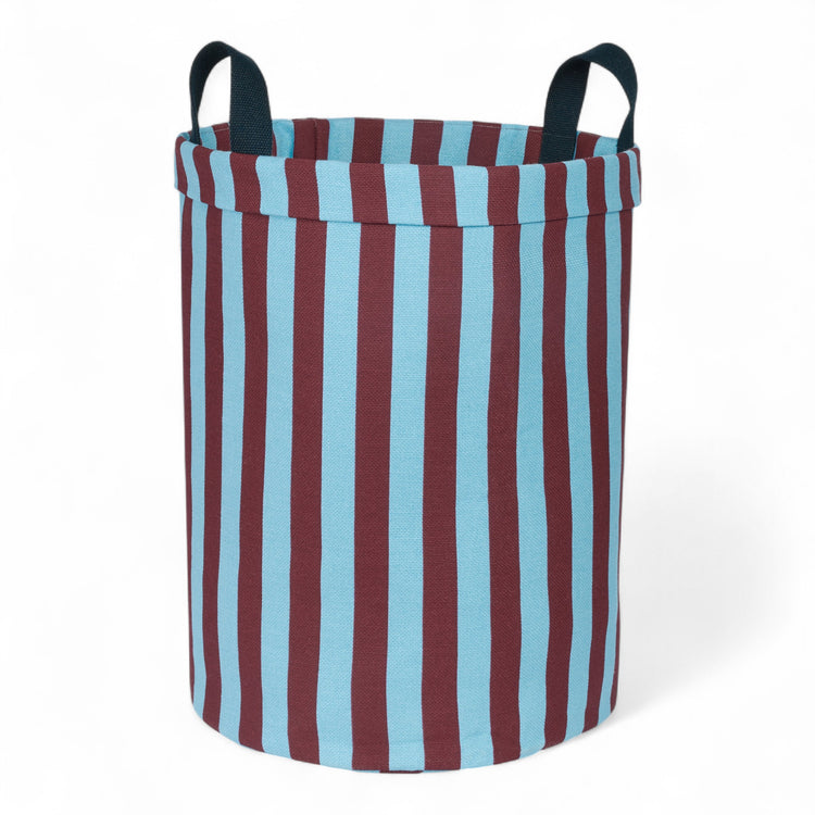 BLISS. Round large storage basket Burgundy blue Stripes