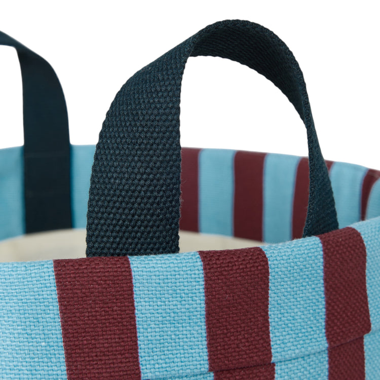 BLISS. Round large storage basket Burgundy blue Stripes