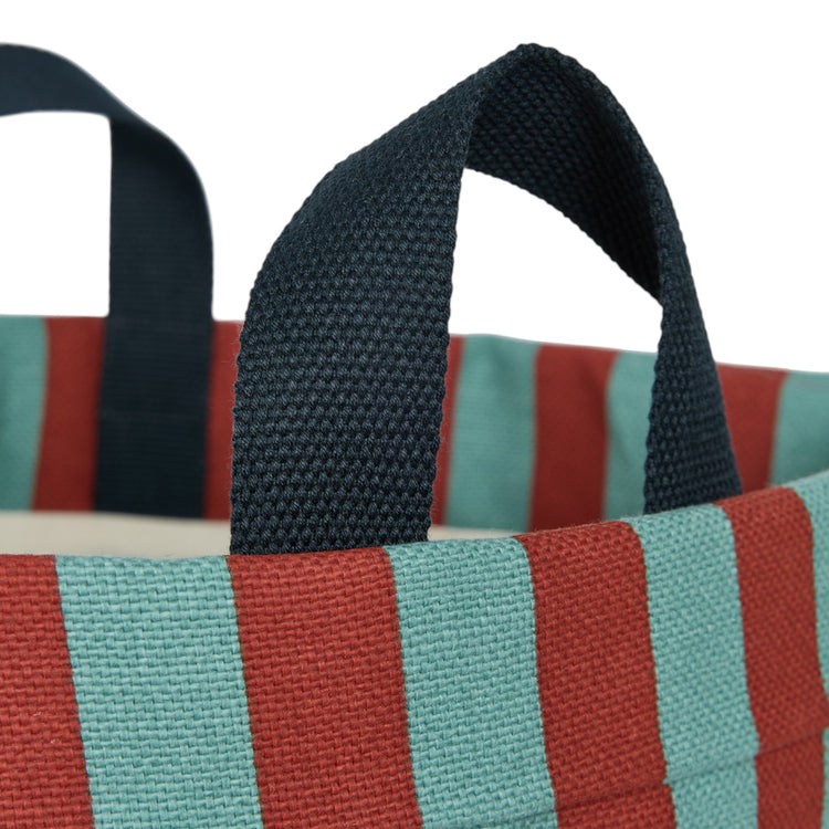 BLISS. Round large storage basket Red Teal Green Stripes