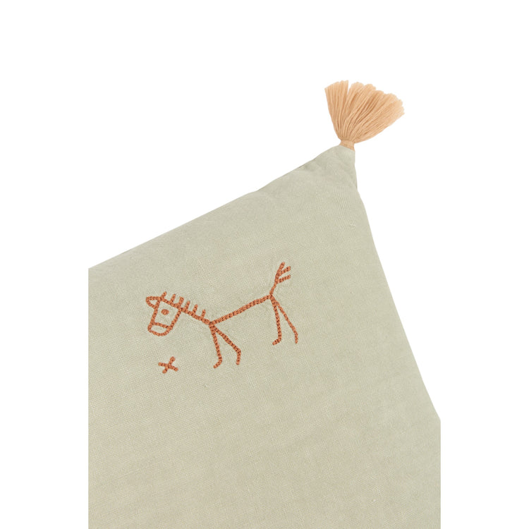 L1N0. Embroidered rectangular cushion with tassels Green Matcha 35x23