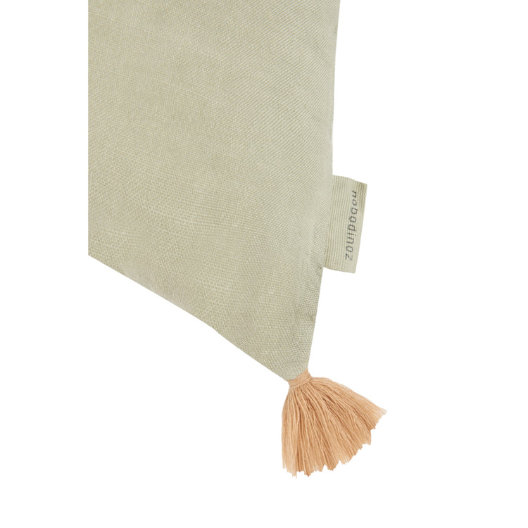 L1N0. Embroidered rectangular cushion with tassels Green Matcha 35x23