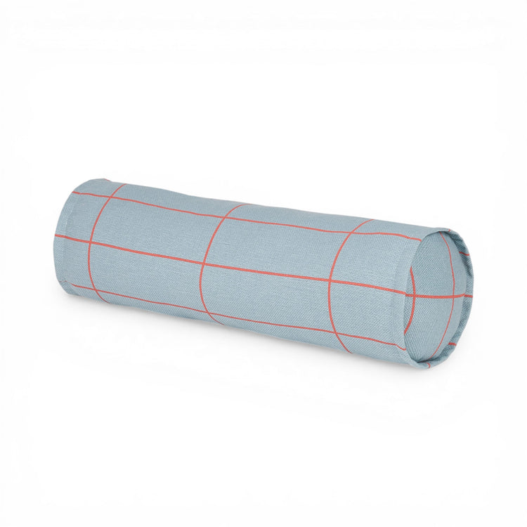 VIBES. Cylinder cushion Blue Red Grid 50x18