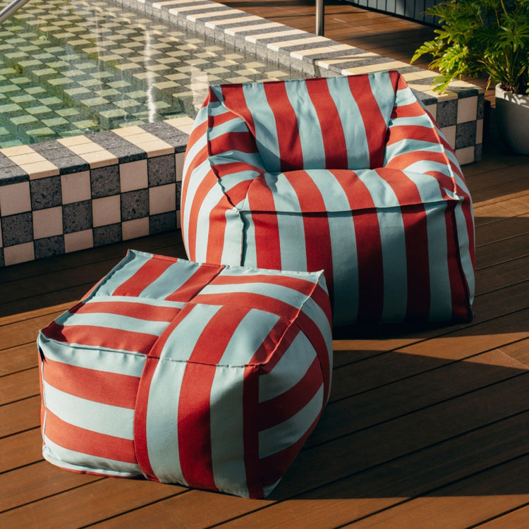 OTTO. Outdoor ottoman beanbag - adult size - Toffee Blue Stripes