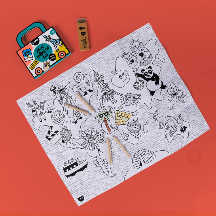 OMY. Pocket Coloring Poster with Pencils Atlas