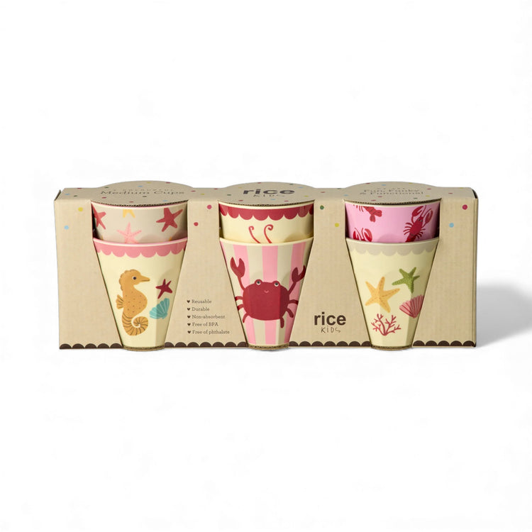 RICE. Melamine Cups with Coral Ocean Prints - Medium - 6 Pack - 250 ml