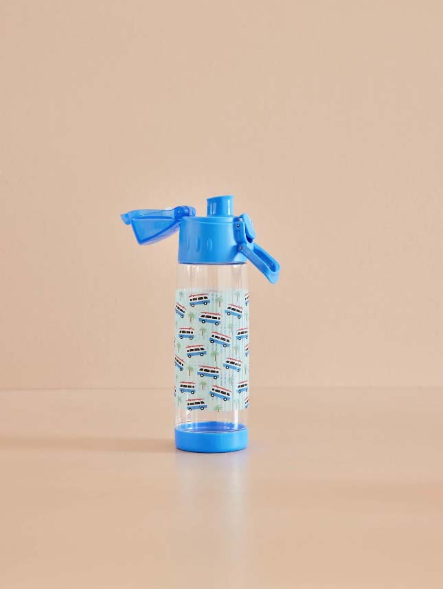 RICE. Plastic Kids Drinking Bottle with Car Print - Blue