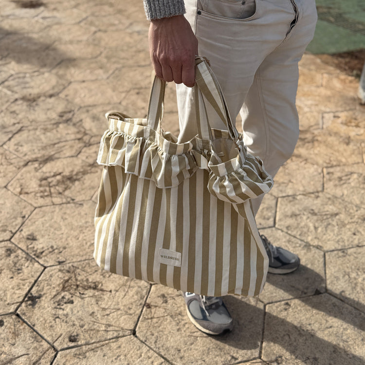WILDRIDE. Τσάντα ώμου με βολάν Beige Stripe