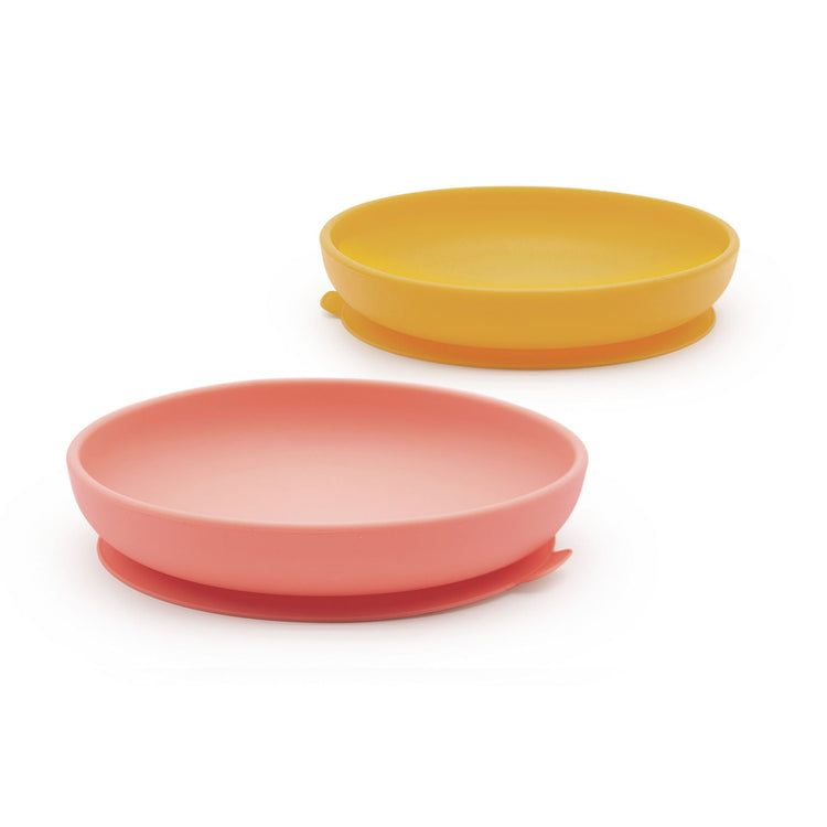 EKOBO. Bambino Silicone Suction Plate - 2 Pack Coral / Mimosa