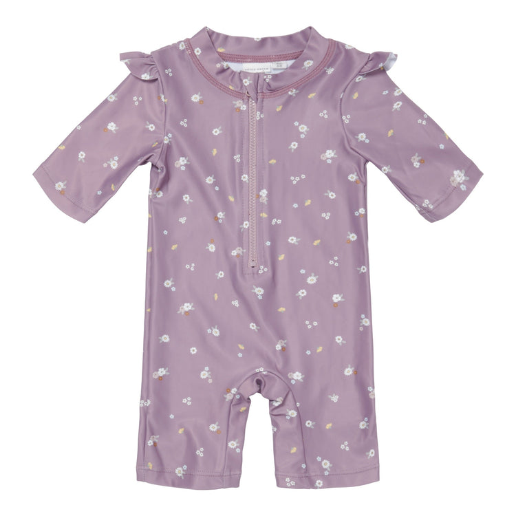 LITTLE DUTCH. Swimsuit short sleeves ruffles Mauve Blossom