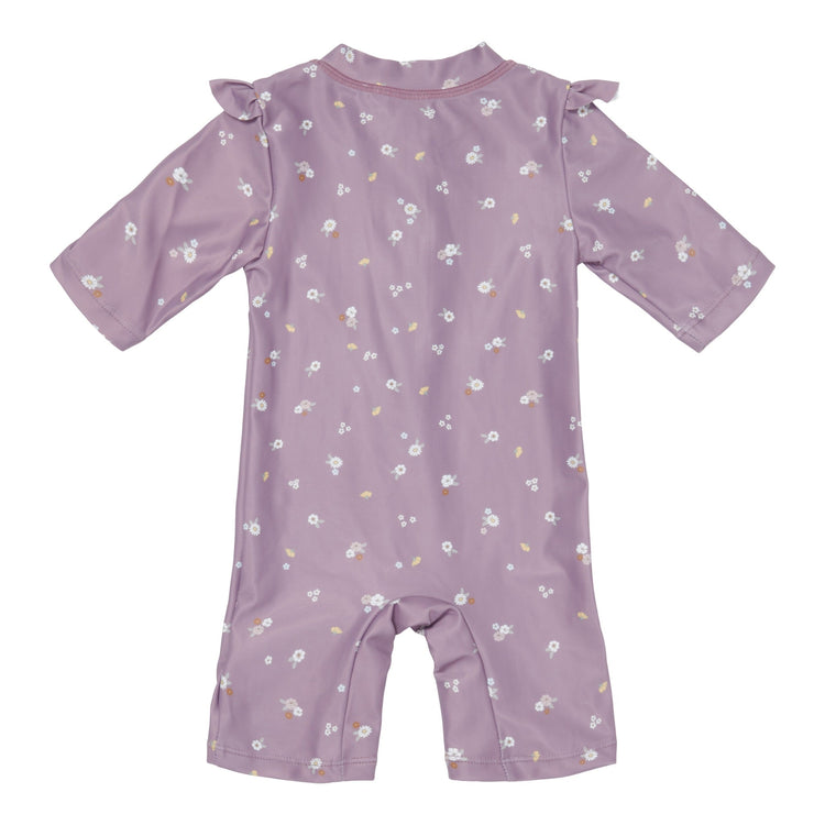 LITTLE DUTCH. Swimsuit short sleeves ruffles Mauve Blossom