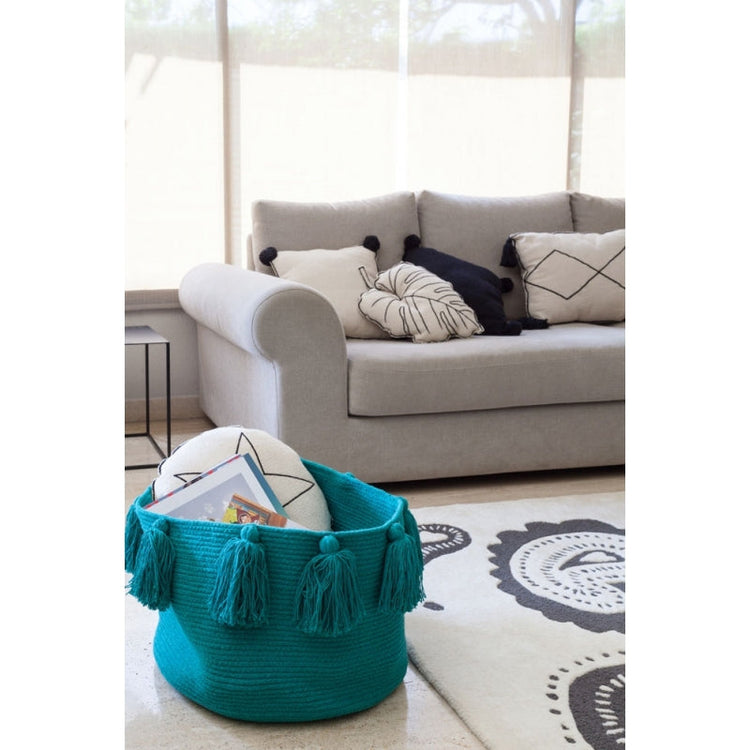 Lorena Canals. Basket Tassels petrol 30Χ45Χ45