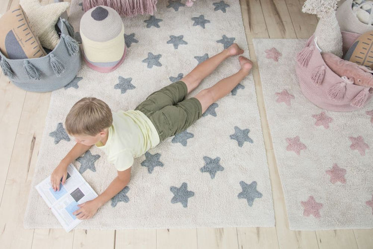 Lorena Canals. Washable Rug Stars Natural Vintage Blue. 160x120