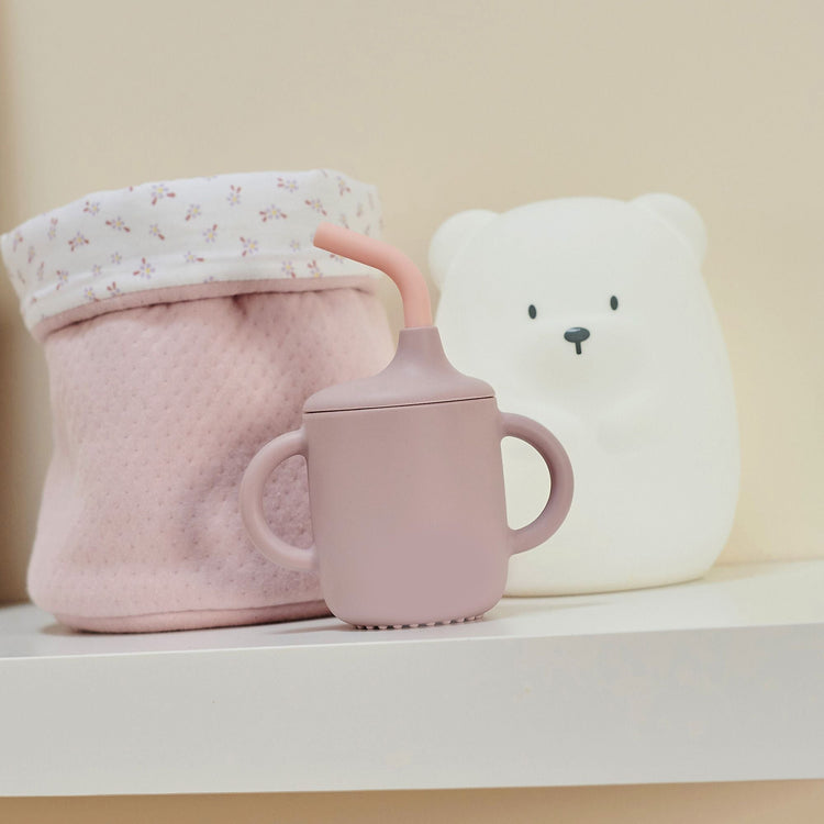 SILICON. Cup with straw - pink