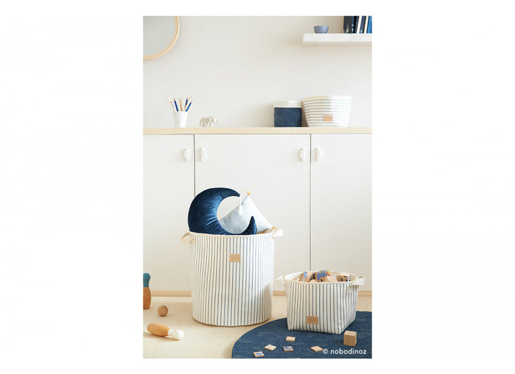 ST GERMAIN. Little Django Toy Basket Blue thin stripes natural