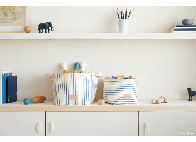 ST GERMAIN. Little Django Toy Basket Blue thin stripes natural