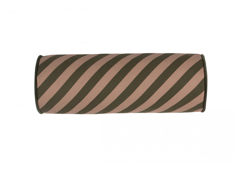 MAJESTIC. Cylindric cushion - Green Taupe Stripes 50x18 cm