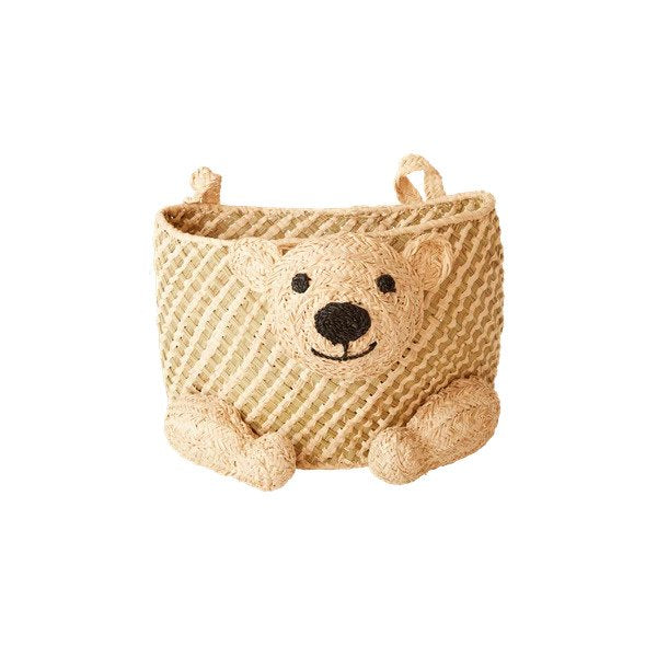 RICE. Small bear raffia hanging basket- natural