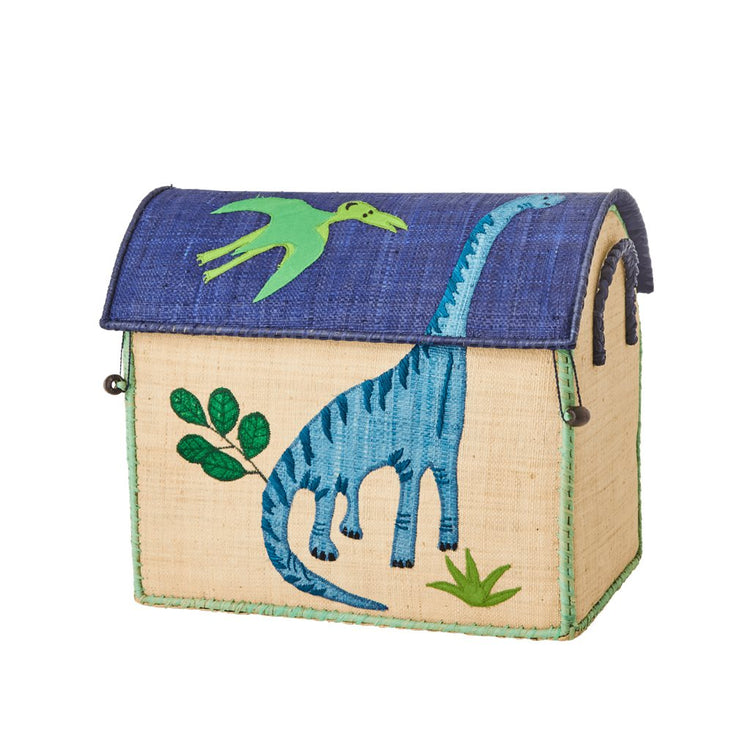 RICE. Small Raffia Storage House - Dinosaurs