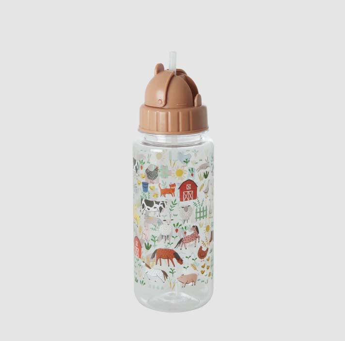 RICE. Plastic Kids Drinking Bottle - Farm Print 500ml