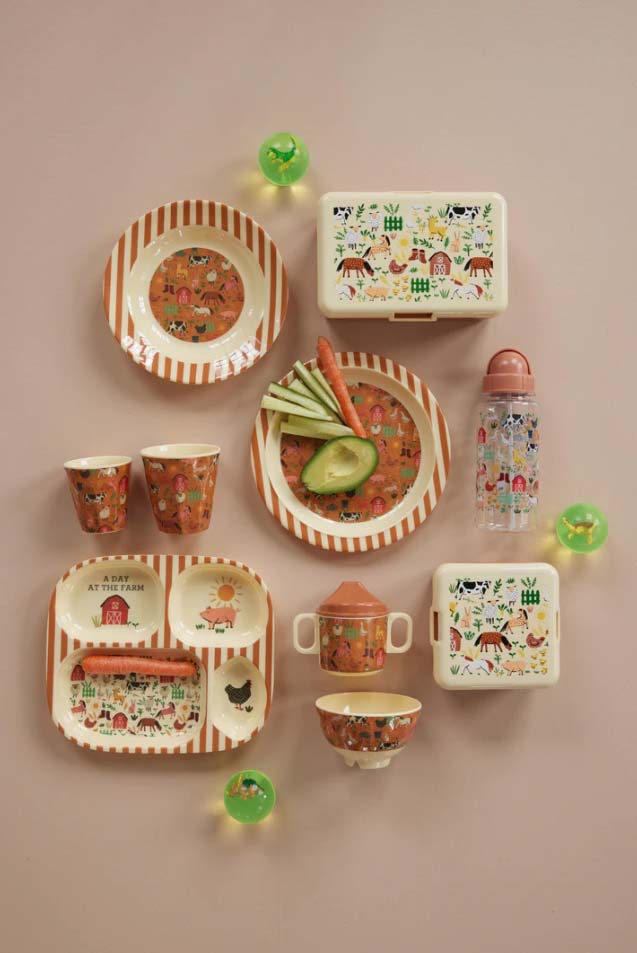 RICE. Plastic Kids Drinking Bottle - Farm Print 500ml