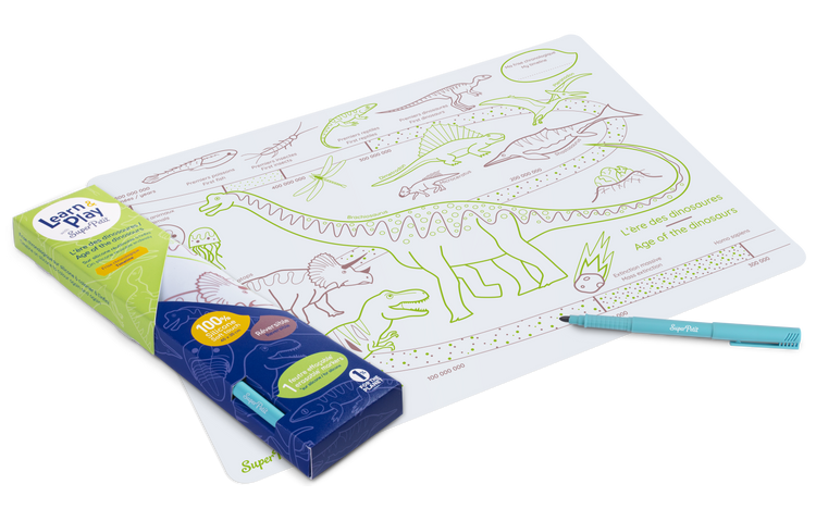SUPER PETIT. Reversible colouring placemat set Age of the Dinosaurs