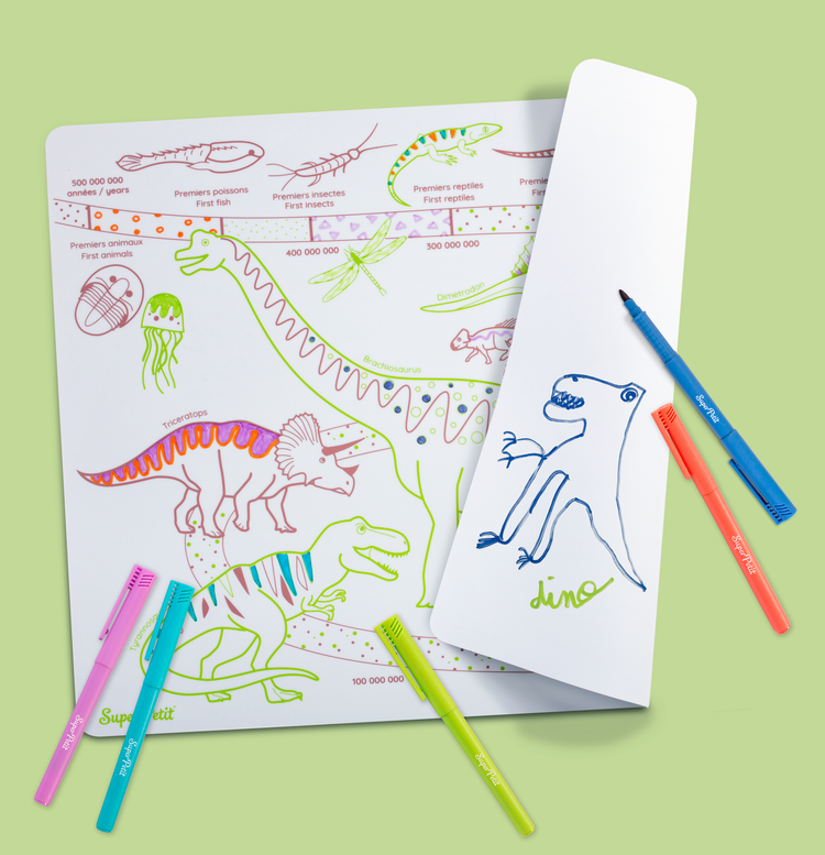 SUPER PETIT. Reversible colouring placemat set Age of the Dinosaurs